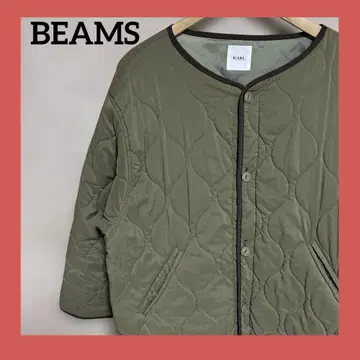 BEAMS 퀼팅 자켓 올리브 노카라 경량 봄/가을
