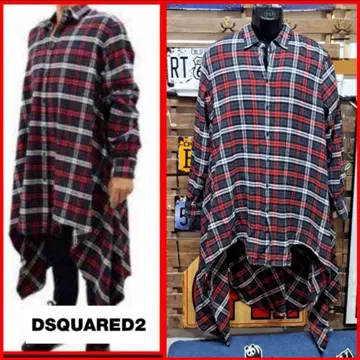 Dsquared2 롱 기장 코튼 체크 가운 셔츠 46