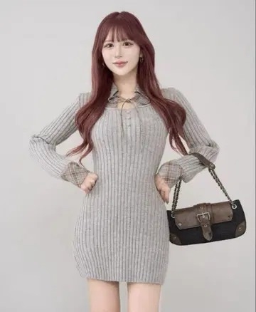다리치 레이어드라이크 니트 미니 원피스