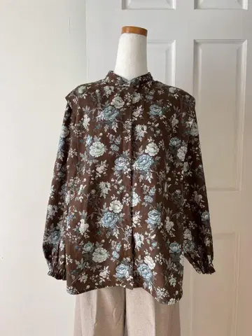 모아레 꽃무늬 긴팔 블라우스 L 사이즈 handmade