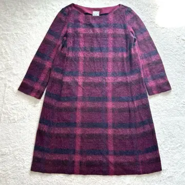 시빌라 모헤어 혼방 체크 헤어리 튜닉 원피스 퍼플