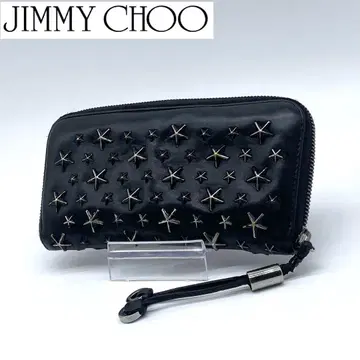 [ 새상품급 ] JIMMY CHOO 가죽 장지갑 스터드 참 블랙