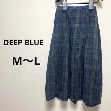 딥 블루 M L 플레어 스커트 네이비 체크 롱