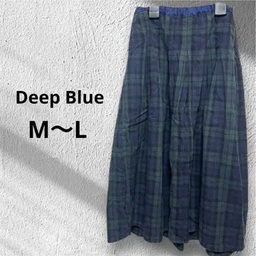 딥 블루 M L 플레어 스커트 네이비 체크 롱