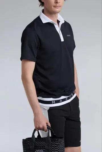 무타 헴 리브 피케 셔츠 바이컬러 블랙 블랙
