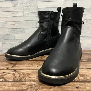 [ 22cm ] ZARA 사이드 지퍼 부츠 블랙 골드 라인 작음 로우힐