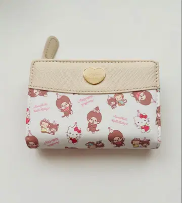 몽치치 키티 콜라보 지갑 L자 지퍼 반접이 베이지