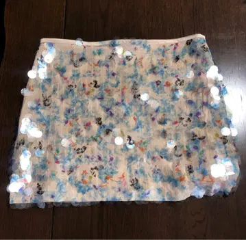 플라워 프린트 스팽글 미니 스커트 S