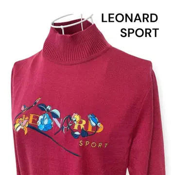 LEONARD SPORT 빨간색 울 꽃무늬 자수 터틀넥 니트 40