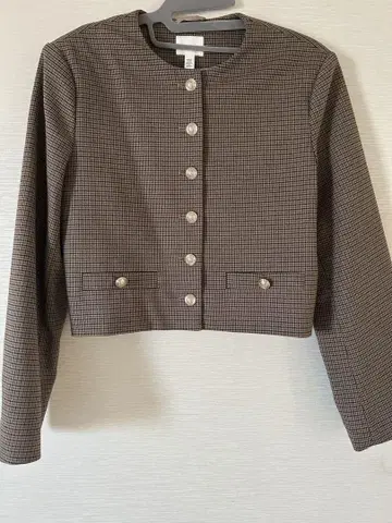 h&m 노카라 크롭 자켓 체크 무늬