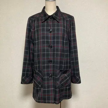 L eilian 블랙 타탄 체크 라메 믹스 체스터 코트