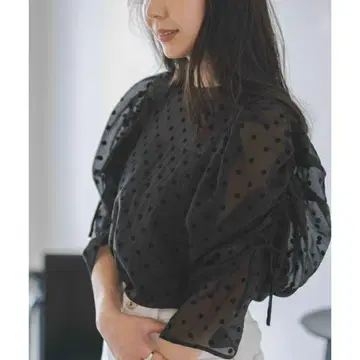 SHIORIXMERI 드로스트 슬리브 시어 블라우스 미 콜라보 도트