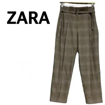 새상품급 ZARA 자라 테이퍼드 팬츠 체크 무늬 하이웨스트 턱 [ S ]