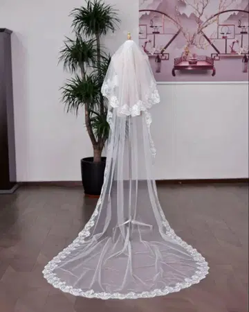 화이트 레이스 롱 웨딩 베일