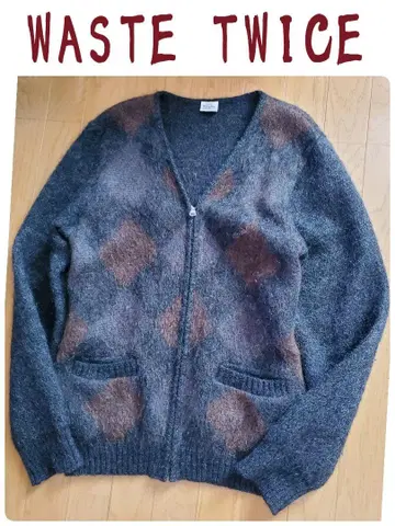 WASTE TWICE 아가일 지퍼 가디건 40