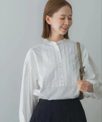 로쏘 펄 버튼 볼륨 슬리브 셔츠 블라우스