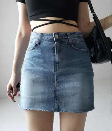 밈 셀렉 워시 데님 스트레치 데미지 미니 치마바지