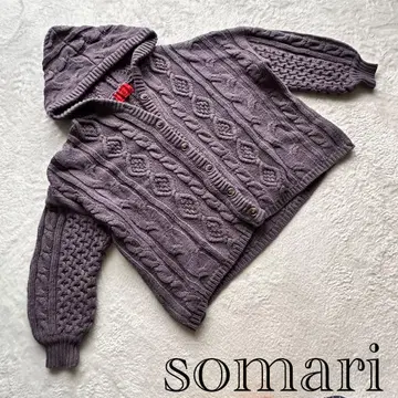 somari [ F ] 케이블 짜임 후드 부착 니트 가디건 퍼플 계열