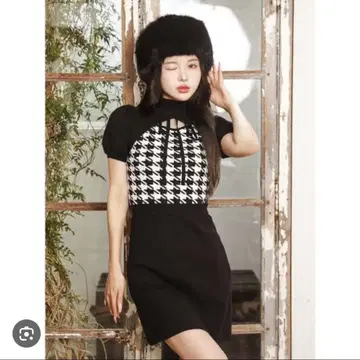 다리치 Darich 체크 리본 니트 미니 원피스
