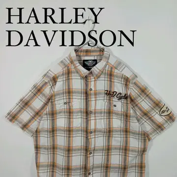 HARLEY DAVIDSON 반팔 린넨 셔츠 체크 무늬 XL 하레이