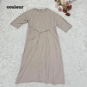 s.1310 [크루] 반팔 롱 원피스 시보리 버튼 베이지 M