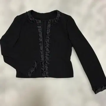 프릴 달린 블랙 긴팔 가디건 노카라 자켓 9호 일본제