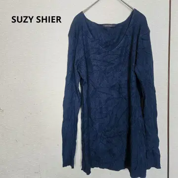 SUZY SHIER 네이비 긴팔 V넥 상의