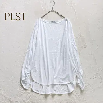 플라스테 코튼 100% 백 롱 티셔츠 M 심플 소매 셔링