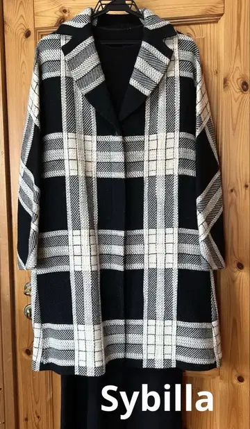 Sybilla 투톤 체크 무늬 롱 코트
