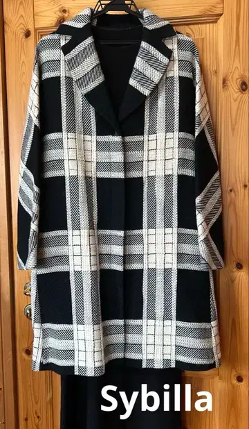 Sybilla 투톤 체크 무늬 롱 코트