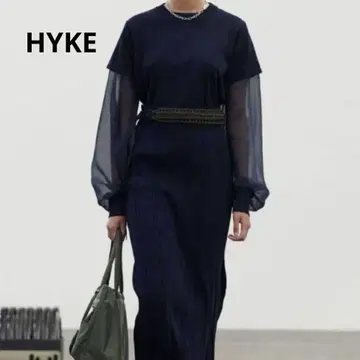 하이크 HYKE 시어 슬리브 니트 네이비 레이어드 상의