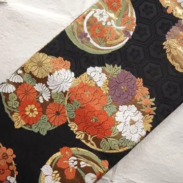 순수 실크 당직 전 통 후쿠로 오비 꽃 문양 후리소데 호몬기에