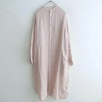 TOUJOURS 린넨 거즈 밴드 카라 셔츠 원피스