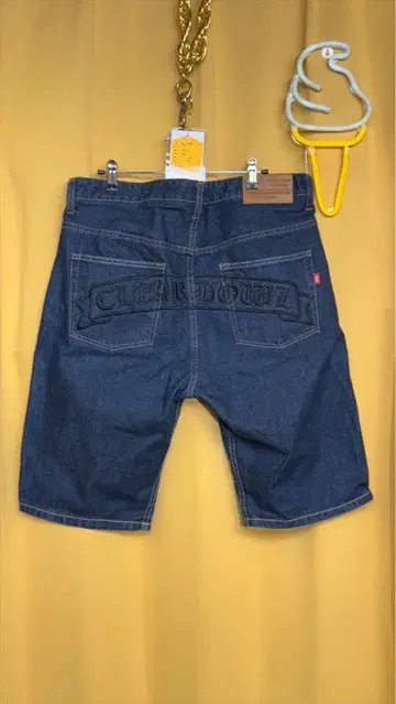 데님 숏팬츠 다크 블루 자수 로고