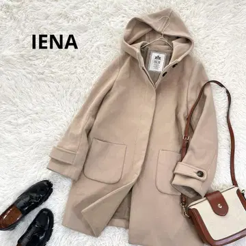이에나 IENA 후드 부착 울 코트 히요쿠 버튼 미들 기장 베이지
