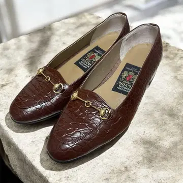 MIHAMA 브라운 악어 엠보 로퍼 플랫 펌프스 23cm