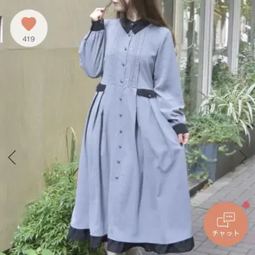 axesfemme 옷깃 디자인 단추 바이컬러 원피스
