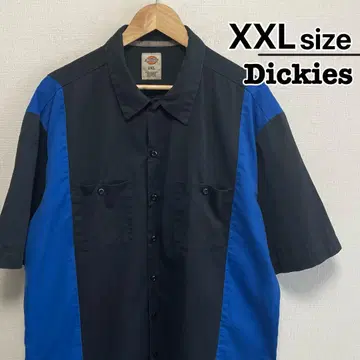 Dickies 워크 셔츠 반팔 XXL 다크 그레이 블루 절개 구제 의류