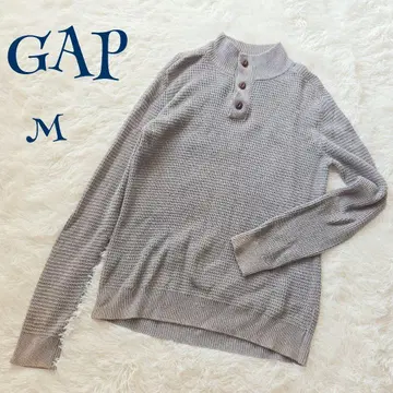 [ 갭 ] 면 100% 하프 버튼 헨리넥 와플 니트 M 기장 길게