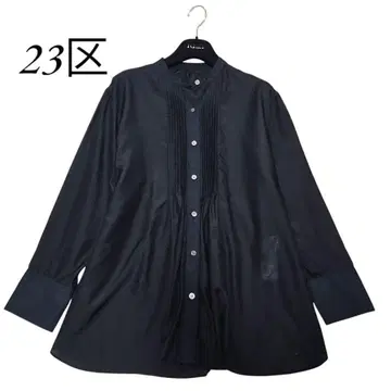 23구 실크 코튼 로운 퍼프 슬리브 블라우스 밴드 카라 빅 사이즈 블랙