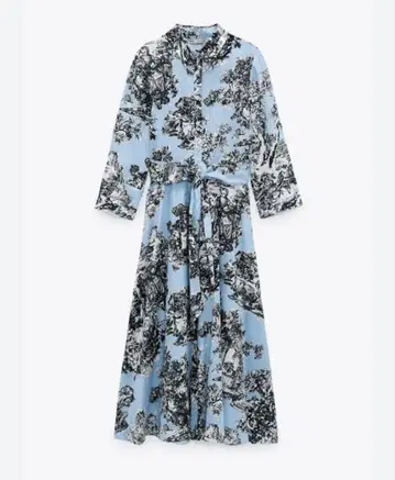 ZARA 스카이블루 꽃무늬 셔츠 원피스 M 사이즈