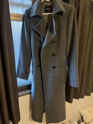 BOSCH 그레이 더블 브레스트 롱 코트 38