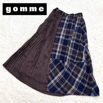 새상품급 gomme 밴딩 체크 플리츠 절개 롱 스커트 이소재 M