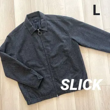 [ SLICK ] 강그랩 체크 집업 블루종 울 혼방 사이즈 2