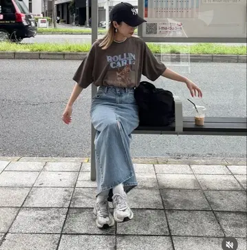 디스코트 데님 내로우 스커트