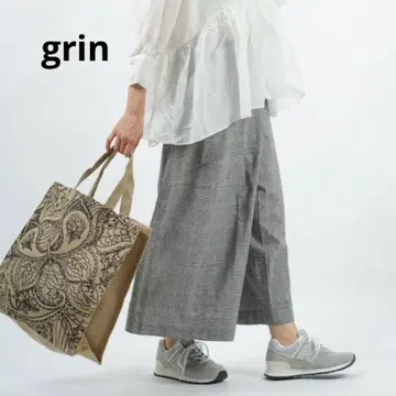 그린 체크 랩 와이드 팬츠