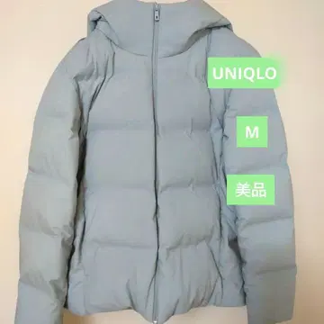 UNIQLO 남성용 다운 라이트 블루 M 다운 자켓 후드 부착