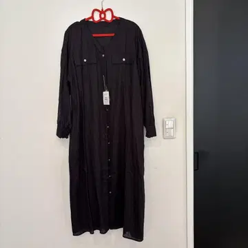미사용 새상품 블랙 셔츠 원피스 긴팔 린넨 100