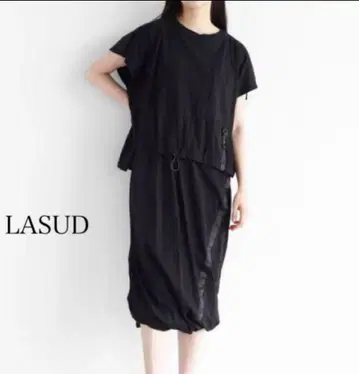 시착만 한 상품 LASUD 블랙 티셔츠 원피스 반팔