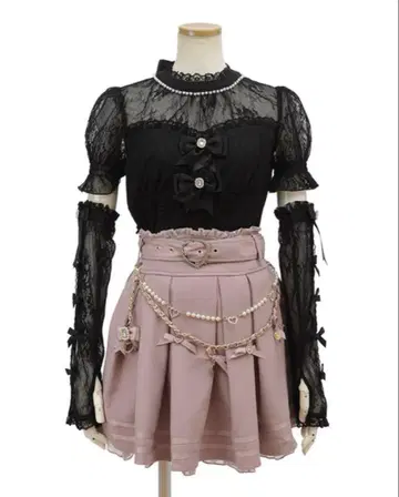 LIZLISA 리즈리사 리본 암워머 레이스 상의 블랙